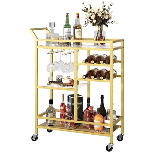 MAHANCRIS 3-Tier Gold Bar Cart with Glass Top (RCJM71B01)