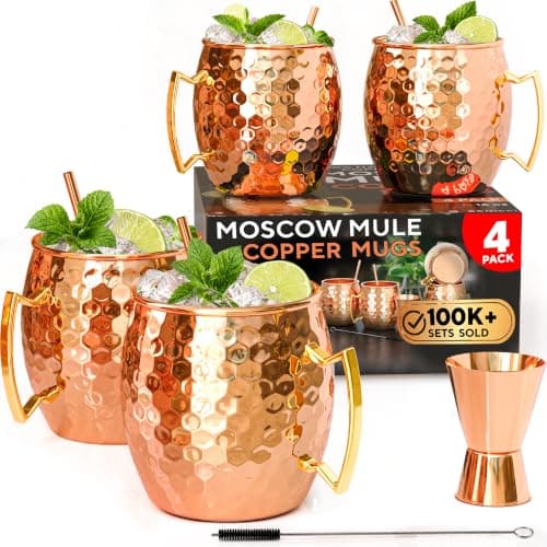 Benicci Moscow Mule Copper Mugs, 16 oz, Set of 4