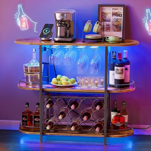 VASAGLE Bar Cabinet with LED Lights and Power Outlets (ULWR007)
