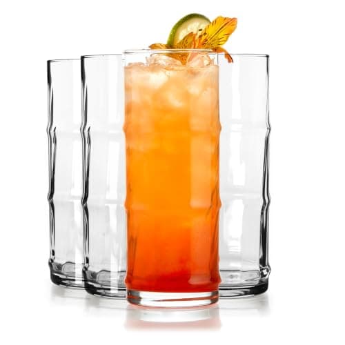 Libbey Tiki Bamboo Highball Glasses, 16 oz, Set of 4