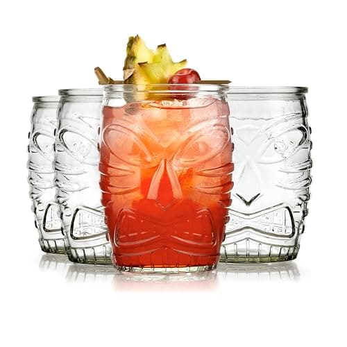 Libbey Classic Tiki Statue Double Old Fashioned Glasses, 16 oz, Set of 4