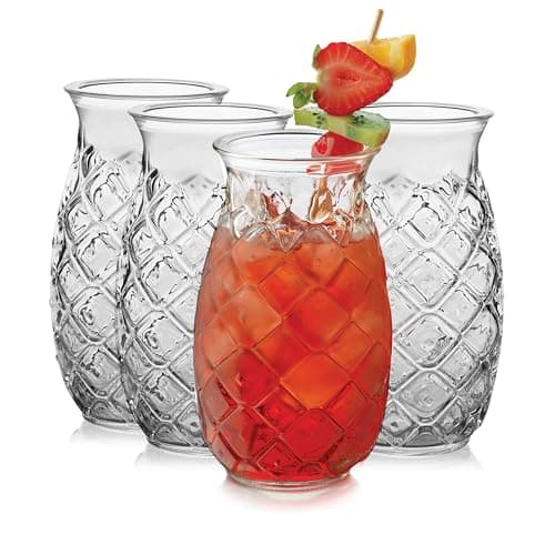 Libbey Tiki Pineapple Glasses, 17 oz, Set of 4